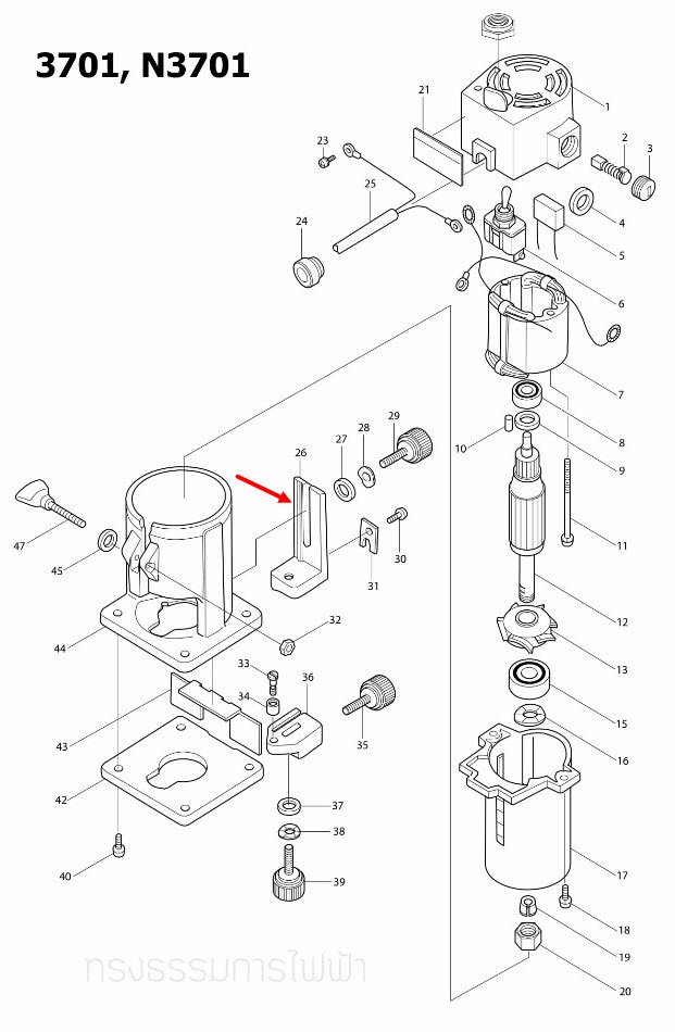ขายึด เราท์เตอร์ Makita 3701, N3701 [#26] Pn.312396-0 (แท้) ##