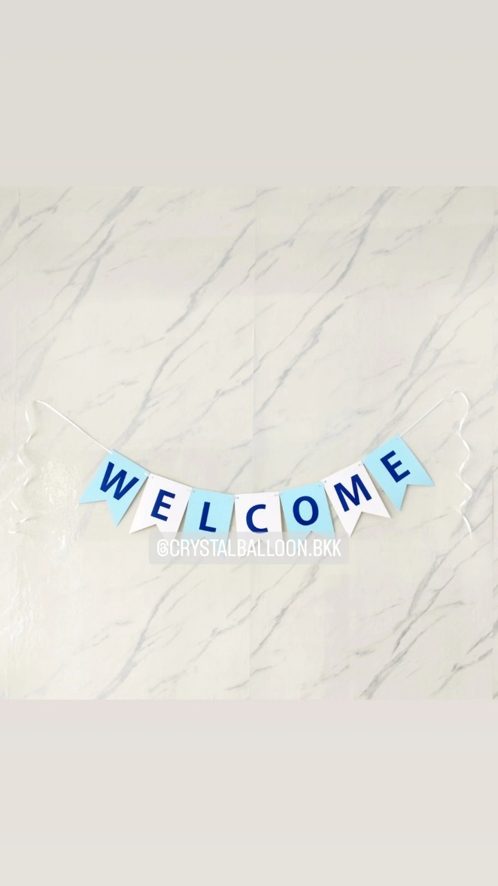 ป้ายธง Welcome ติดผนัง ป้ายธง 7 ตัวอักษร พร้อมตกแต่ง สามารถเปลี่ยนสี-ป้ายธง/เปลี่ยนข้อความได้