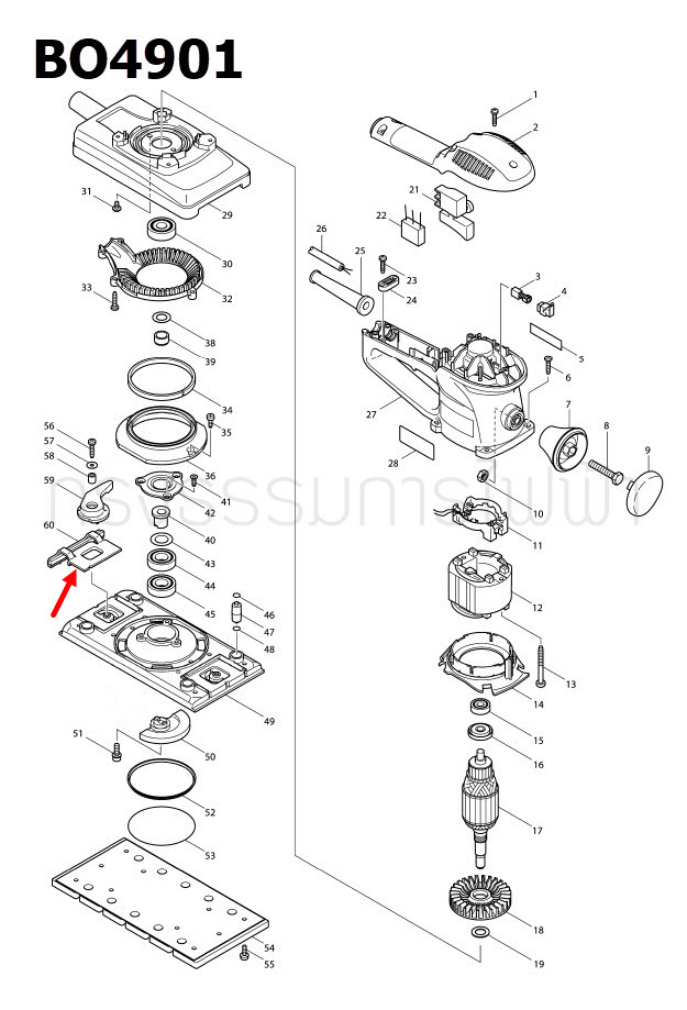 PAPER CLAMP COMPLETE เครื่องขัดสายพาน Makita มากีต้า BO4901 [#60] (ใช้เป็นคู่ ซ้าย-ขวา) Pn.153362-6 ราคา/ชิิ้น- (แท้-) ##