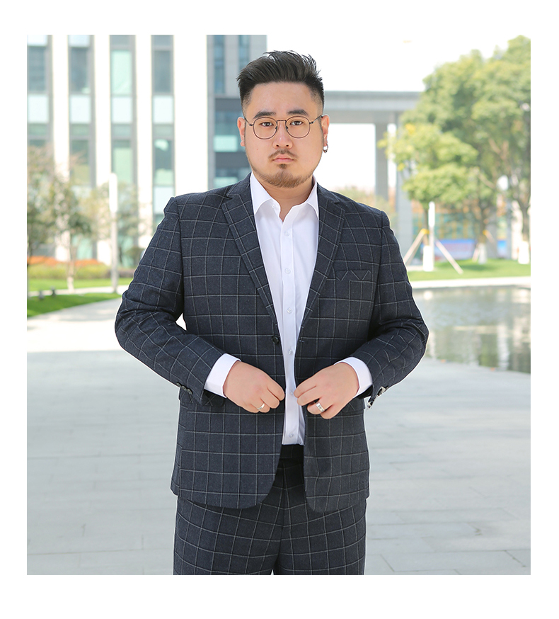 Pre-order ชุดสูทชาย พลัสไซส์ ลายตารางสีกรมท่า