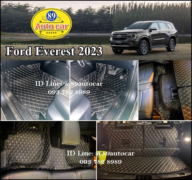 พรมปูพื้นรถยนต์ Ford Everest Next Gen 2022-2023 พรม6D สีดำด้ายทอง ลายเคฟล่า เต็มคัน