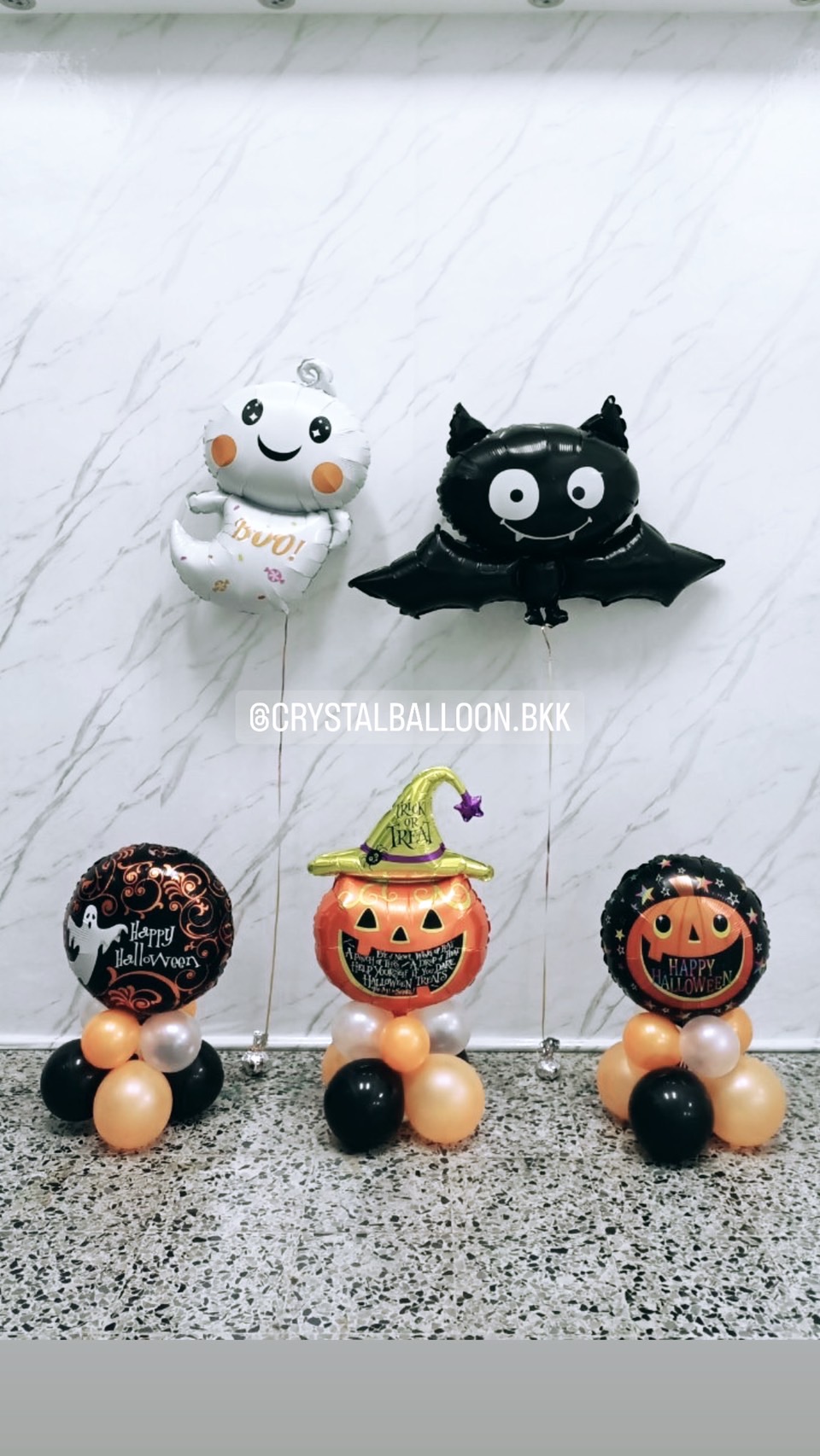 ลูกโป่ง Theme Halloween ตั้งฐาน 3 ชิ้น พร้อมตกแต่ง ฟอยล์ค้างคาว 1 ชิ้น,ฟอยล์ผีน้อย 1 ชิ้น สามารถเปลี่ยนสีลูกโป่ง/เปลี่ยนฟอยล์ตกแต่งได้