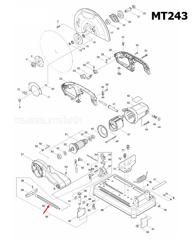 แกนน็อตจับชิ้นงาน Maktec, Makita MT240, MT241, MT243, LW1400, M2401B [#60] Pn.326802-9 (แท้) ##