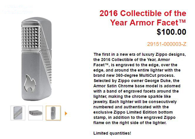 ไฟแช็ค Zippo 29151 แท้ Collectible of the Year 2016 Limited Edition Armor Facet แท้นำเข้า 100%