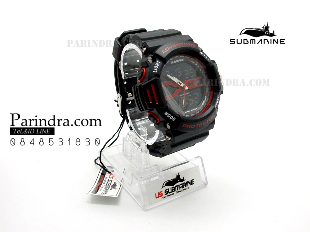 นาฬิกา US submarine รุ่น TP3164M สีดำตัดแดง พื้นหลังดำ