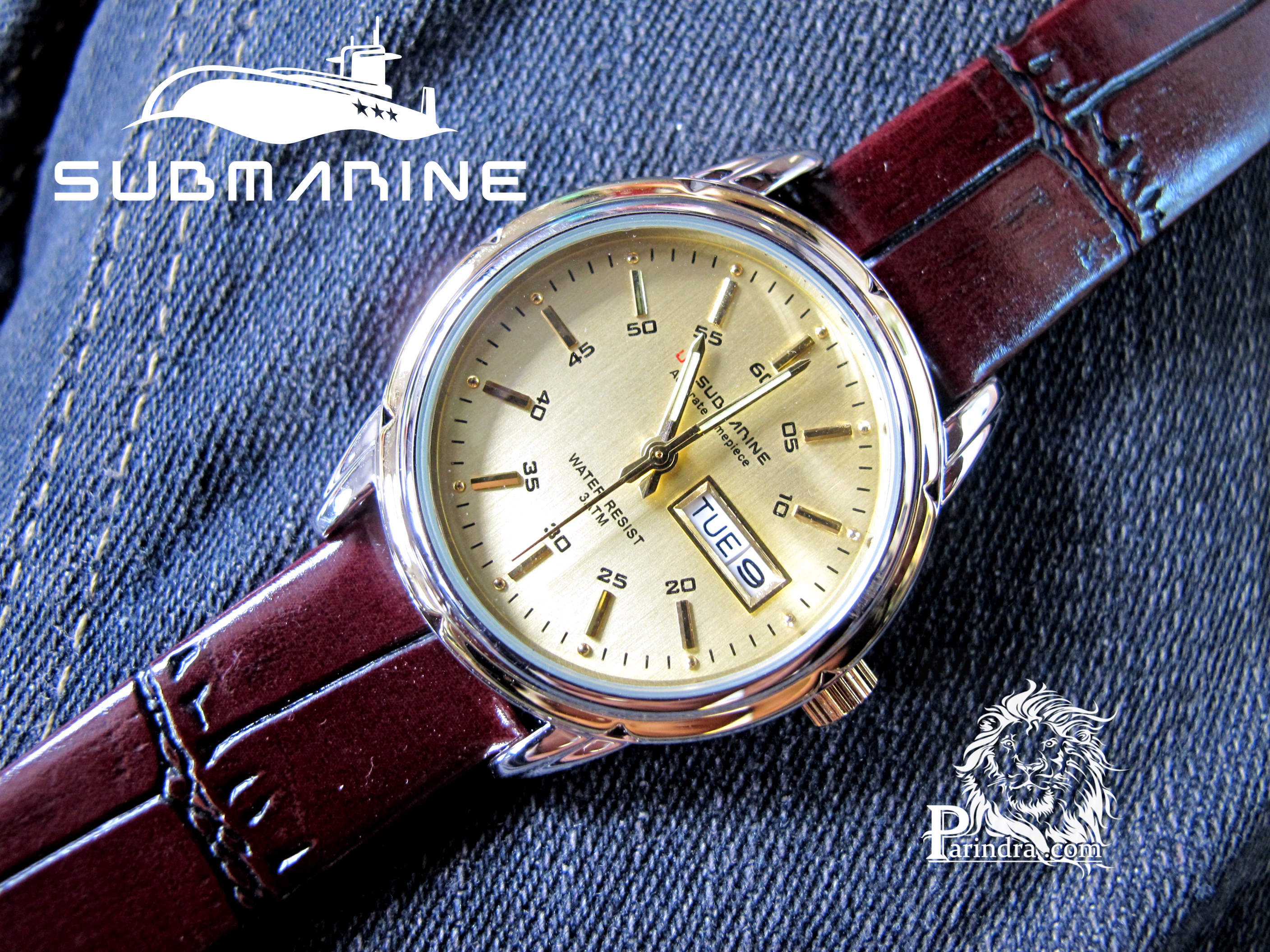 นาฬิกา US submarine รุ่นฺ B042 สายหนังสีน้ำตาล หน้าปัดทองเข็มสีทอง