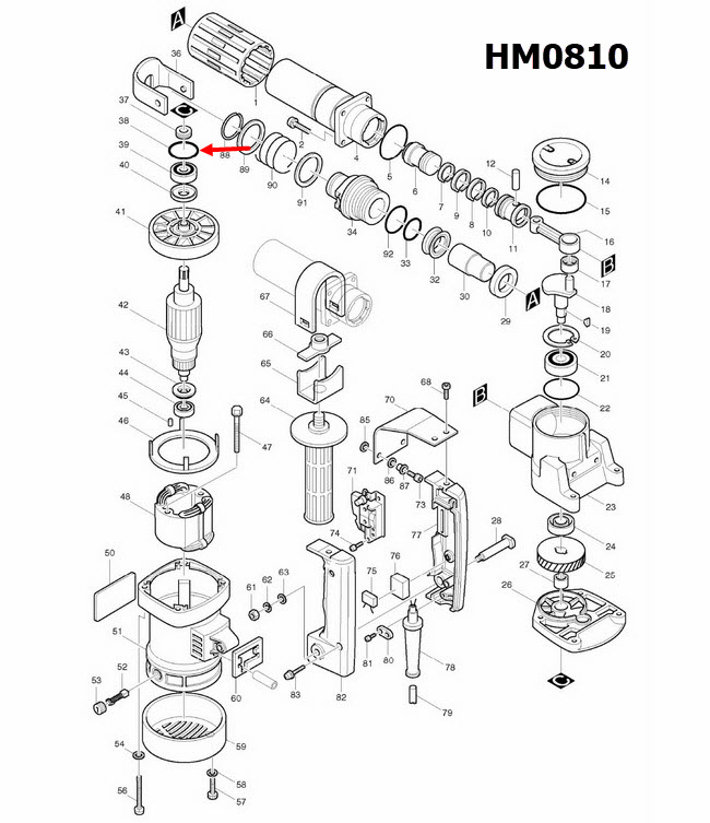 HM0810 [#38], HM0810T, TA [#39] โอริง สกัดไฟฟ้า, แย็ก Makita-มากีต้า (แท้-สัง)
