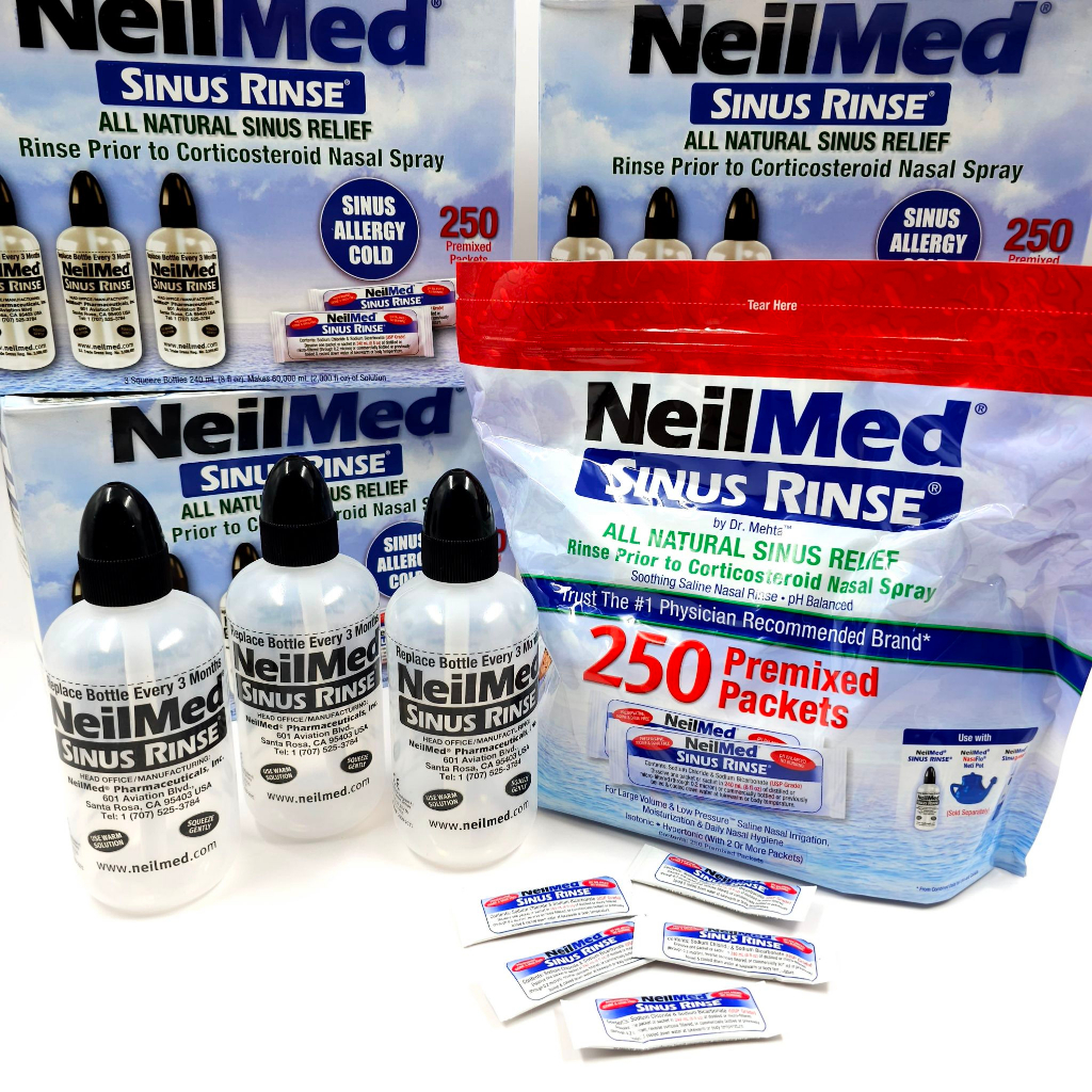 Neilmed Rinse Value set ขวดใส่น้ำเกลือ × 3ขวด ผงน้ำเกลือ × 250 ซอง สำเนา