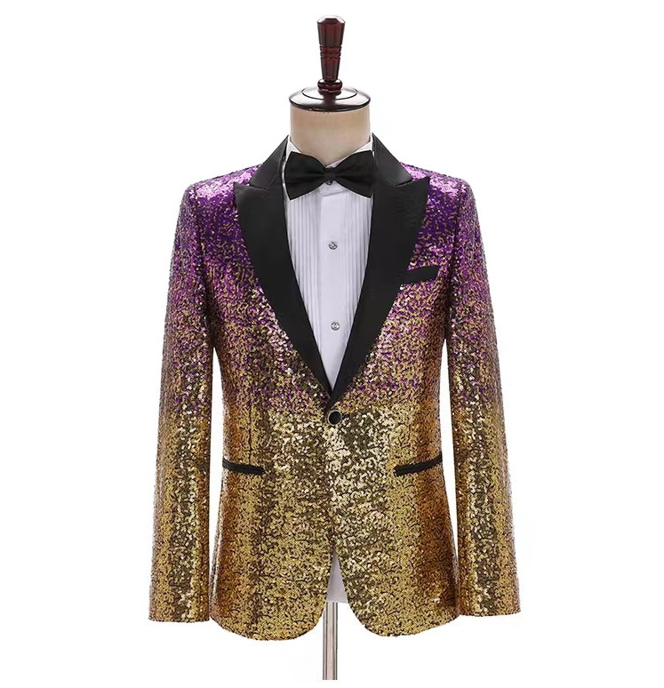 พร้อมเช่า เสื้อสูทชาย สูทแฟชั่น สูทกลิตเตอร์ ไล่สี สีชมพูทอง