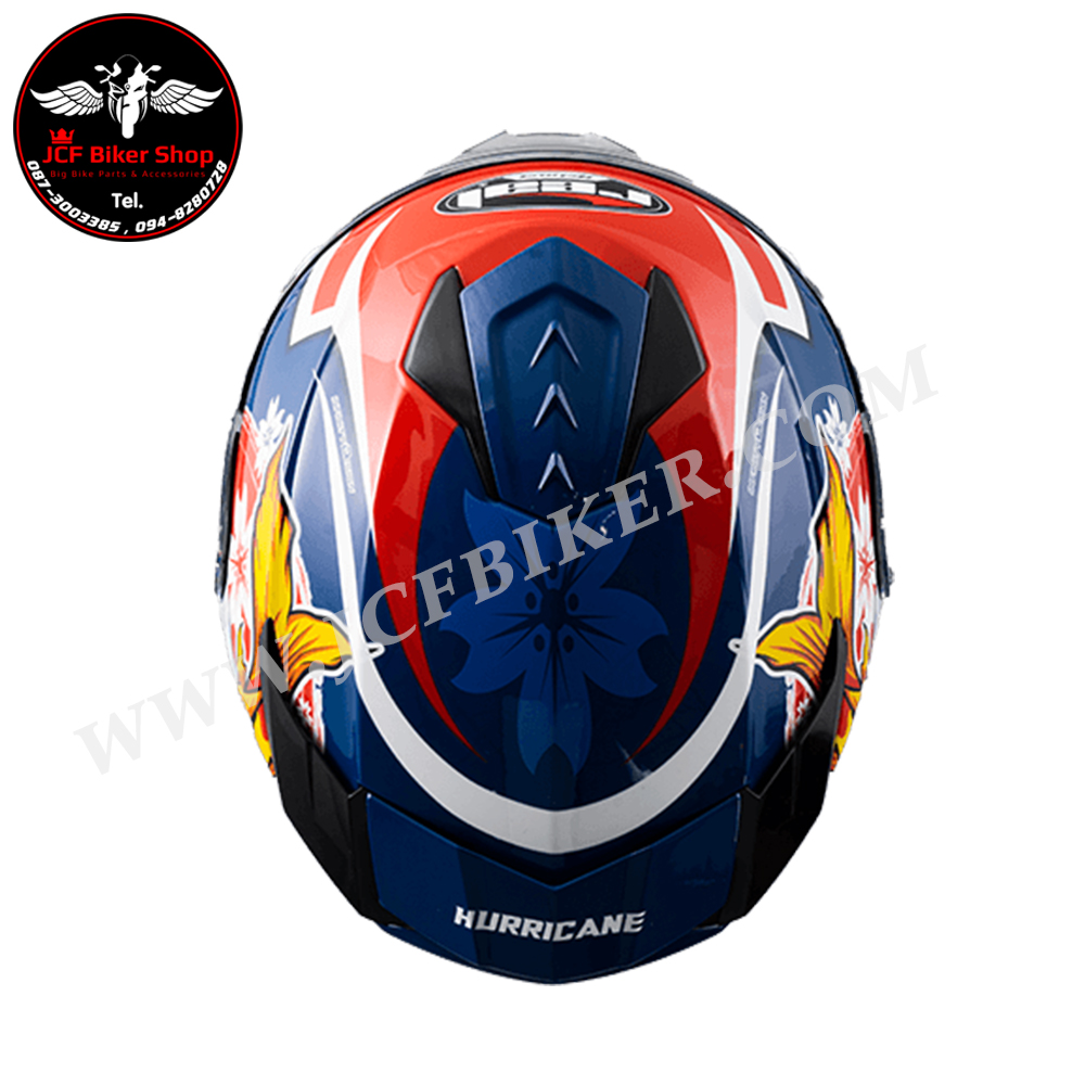 หมวกกันน็อคเต็มใบ หมวกกันน็อค Real Helmets รุ่น Hurricane Koi Sakura น้ำเงิน-แดง