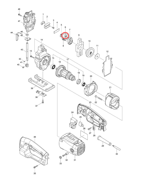 ลูกปืนเข็มข้อเหวี่ยง เครื่องเลื่อยจิ๊กซอร์ Makita M4302, M4302B [#6] Pn.212960-6 (แท้) ## (**)