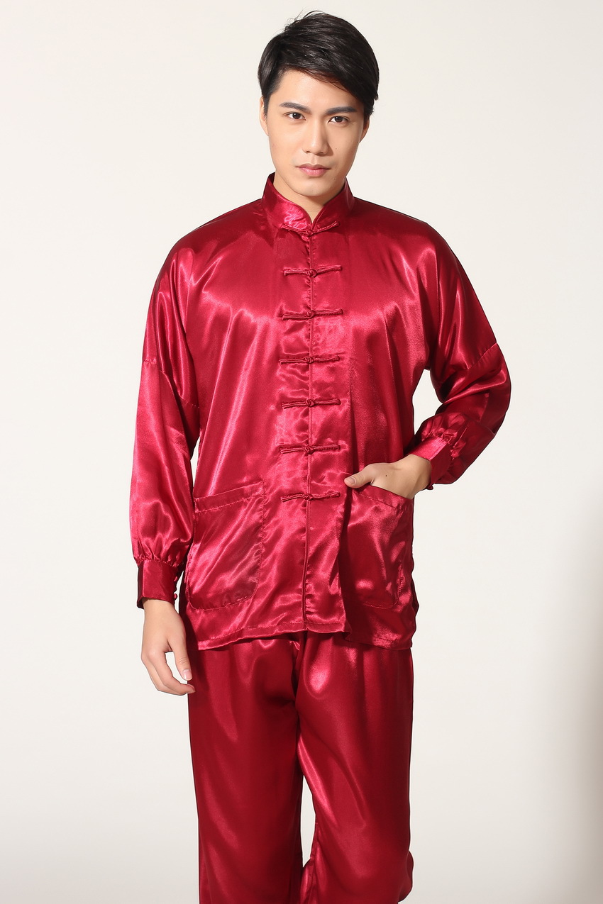 Pre-order ชุดจีนชาย แขนยาว ผ้าแพร สีแดง