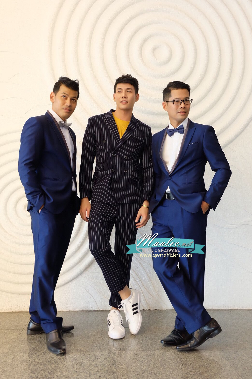 พร้อมเช่า ชุดสูทชาย สีกรมท่าลายทางเล็ก ** พร้อมเช่าไซส์ L , XL **