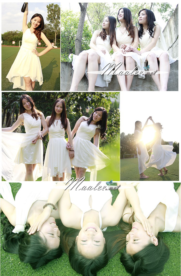 พร้อมส่ง ชุดราตรีสั้น ชุดเพื่อนเจ้าสาว สีครีม Ivory-001A