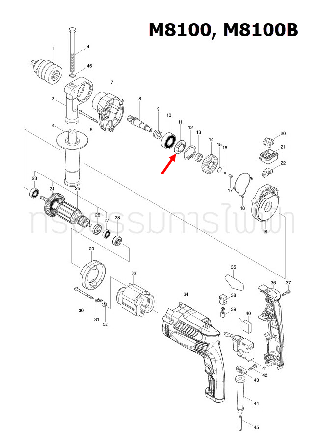 แหวนรอง สว่านกระแทก Maktec, Makita MT811, MT813, MT814, HP1630, M8100, M8100B Pn.257246-1 (แท้) ##