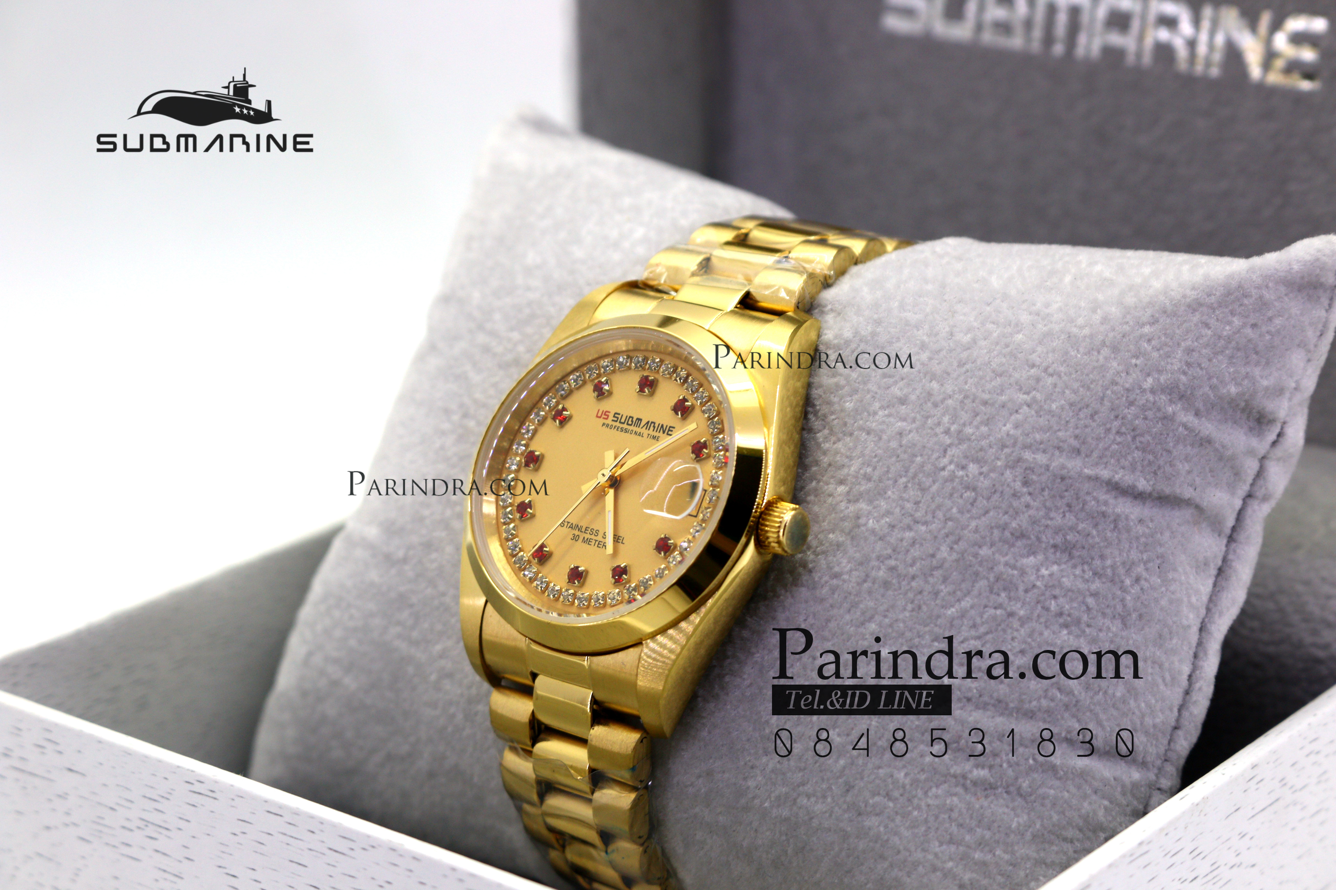 นาฬิกา US submarine รุ่น SUB101M D สีทองล้วนหน้าปัดสีทองเพชรแดง
