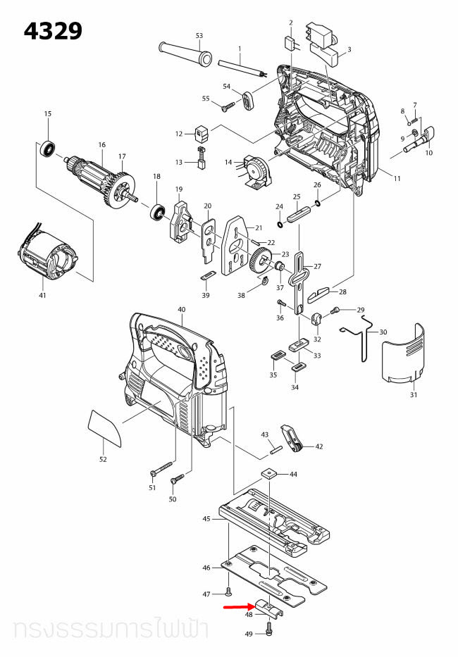 CLAMP COMPLETE เลื่อยจิ๊กซอว์ Maktec, Makita MT431 [#48], 4324 [#45], 4329 [#48] Pn.344685-5 (แท้) ## (*)