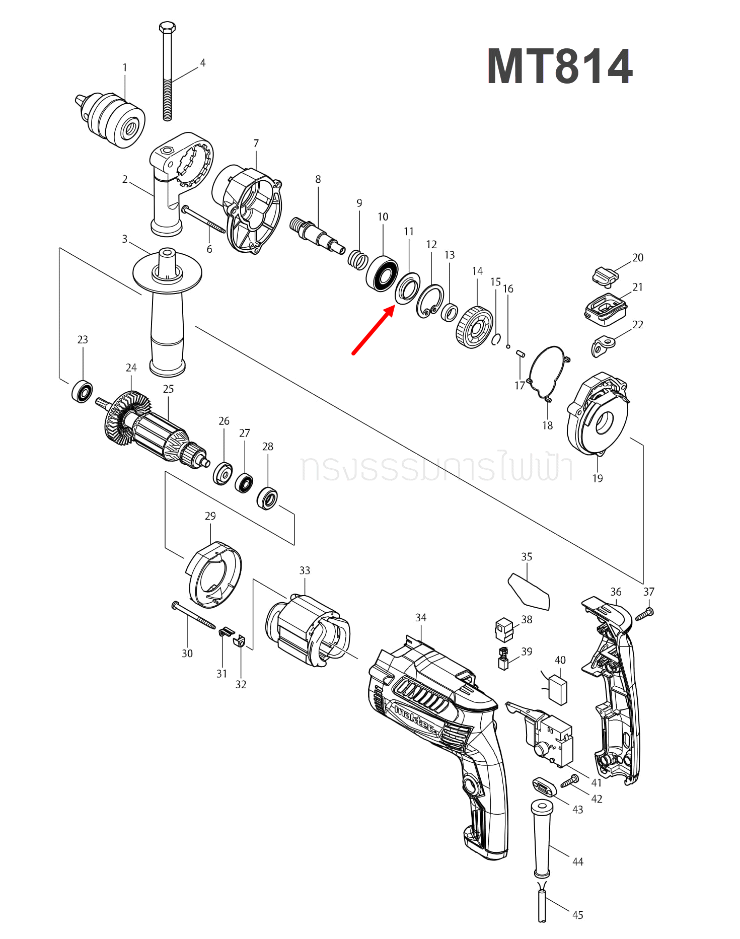 แหวนรอง สว่านกระแทก Maktec, Makita MT811, MT813, MT814, HP1630, M8100, M8100B Pn.257246-1 (แท้) ##
