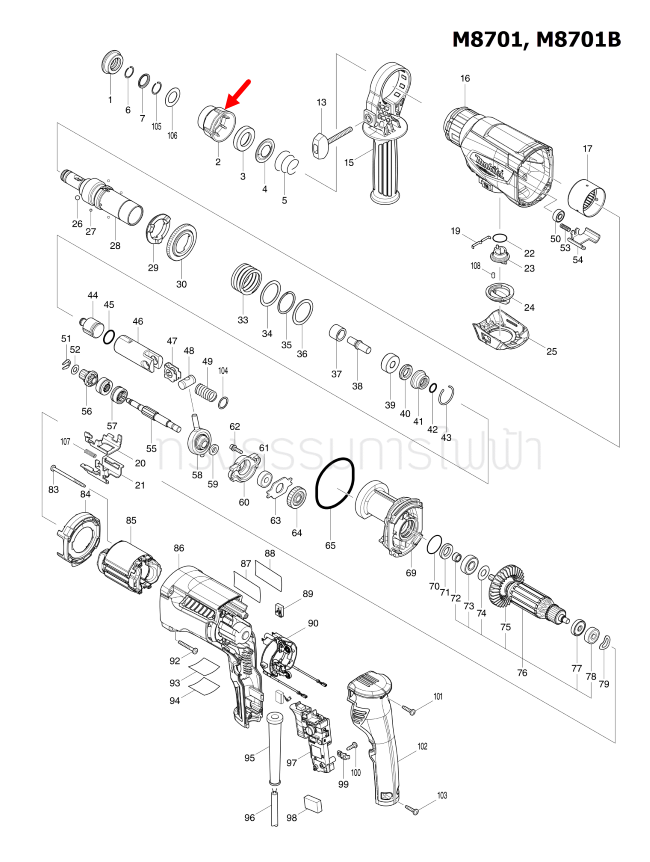 CHUCK COVER สว่านโรตารี่ Maktec, Makita MT870, M8701, M8701B [#2] Pn.456529-8 (แท้) ##(*)