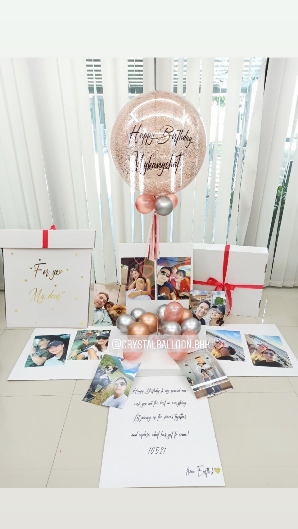 Surprise Box กล่องเซอร์ไพรส์วันเกิด Bubble ขนาด 24" โทนสี ชมพู พร้อมตกแต่ง สามารถใส่รูปได้ 10 ใบ สามารถเปลี่ยนสีลูกโป่ง/เปลี่ยนข้อความได้