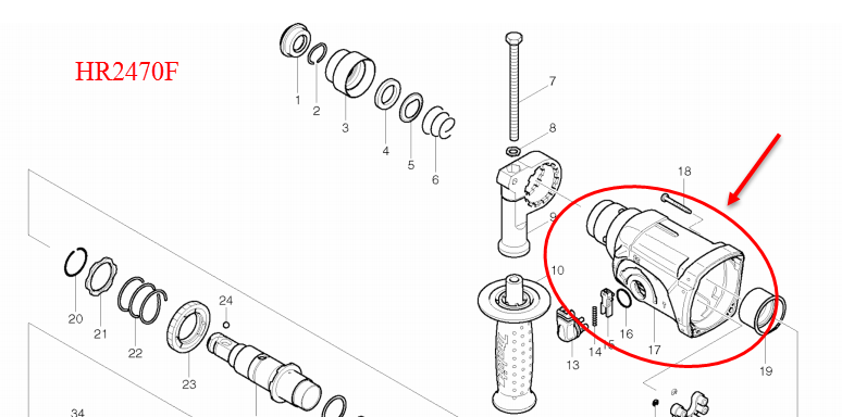*เลิกจำหน่าย* ปลอกเสื้อดำ Makita มากีต้า HR2470F, HR2470FT #17