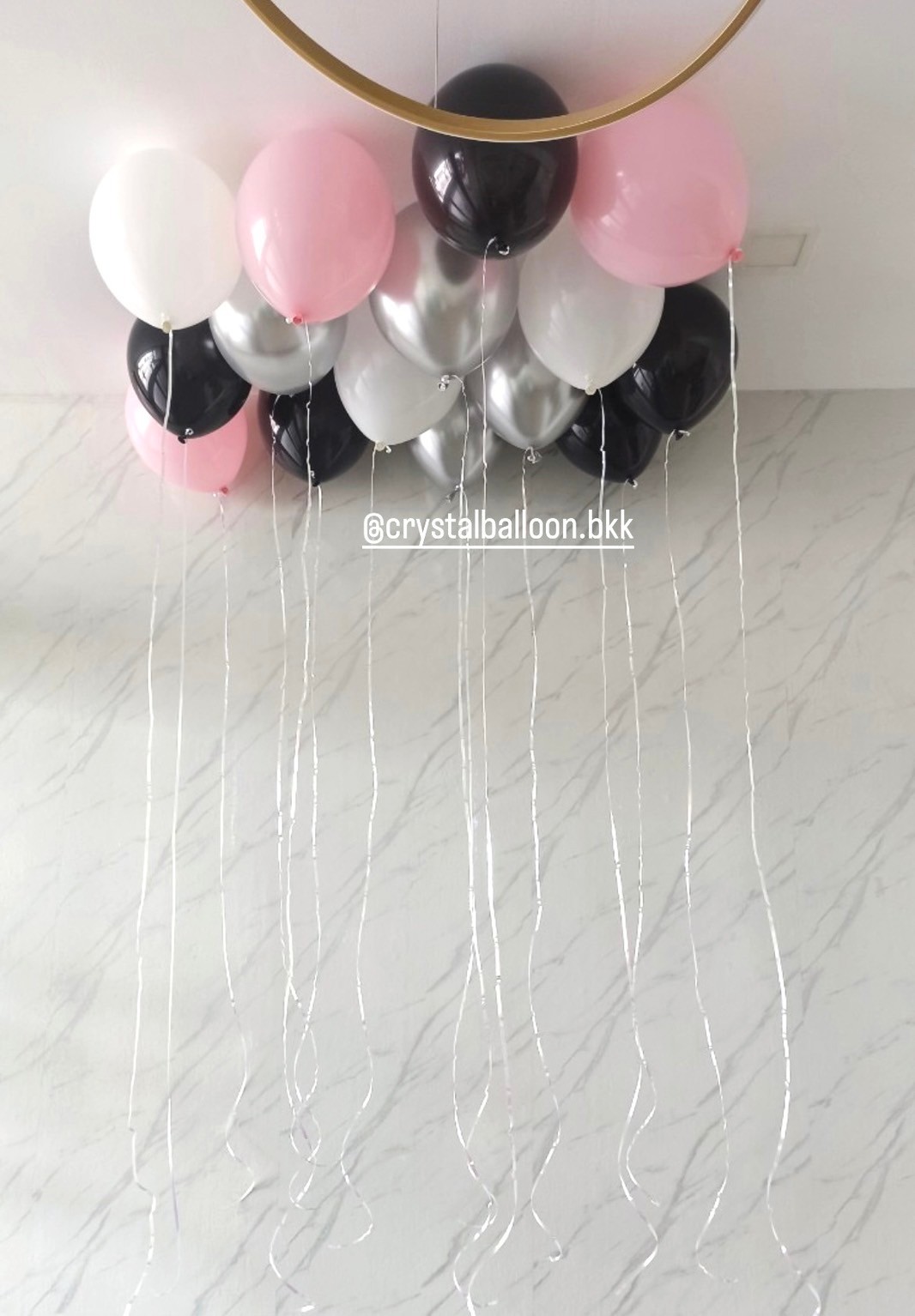 ลูกโป่ง วันเกิด ลูกโป่งลอยฝ้า 15 ลูก Theme สีดำ-ชมพูพาสเทล-เงิน พร้อมตกแต่ง สามารถเปลี่ยนสีลูกโป่งได้