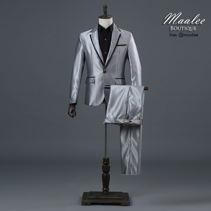 พร้อมเช่า ชุดสูทชาย สีเทาเงิน Metallic Silver