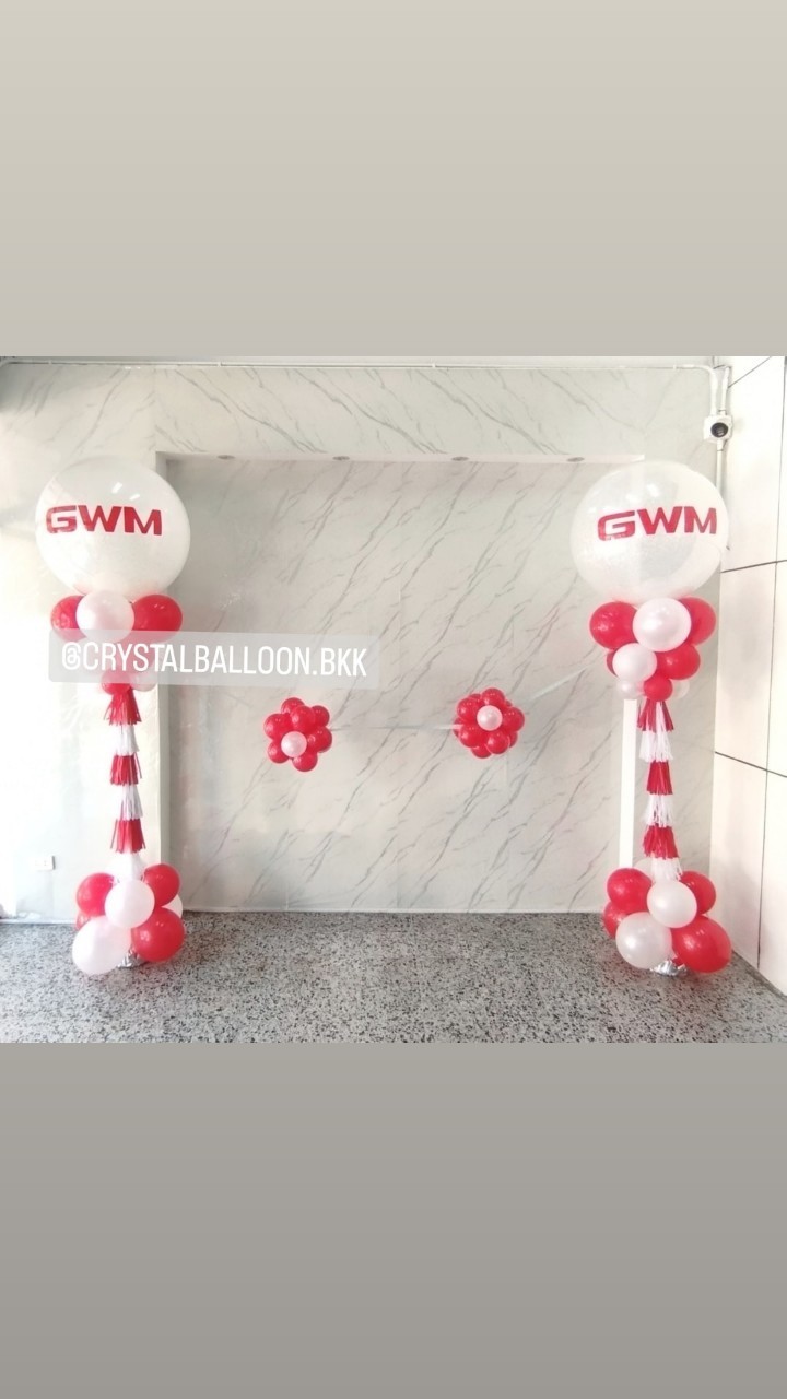 เสาลูกโป่ง เปิดงาน Bubble ขนาด 36" กลิตเตอร์สีขาว 2 เสา พร้อม ริบบิ้นตัดเปิดงาน 1 ท่าน พร้อมตกแต่ง สามารถเปลี่ยนสีลูกโป่ง/เปลี่ยนข้อความได้