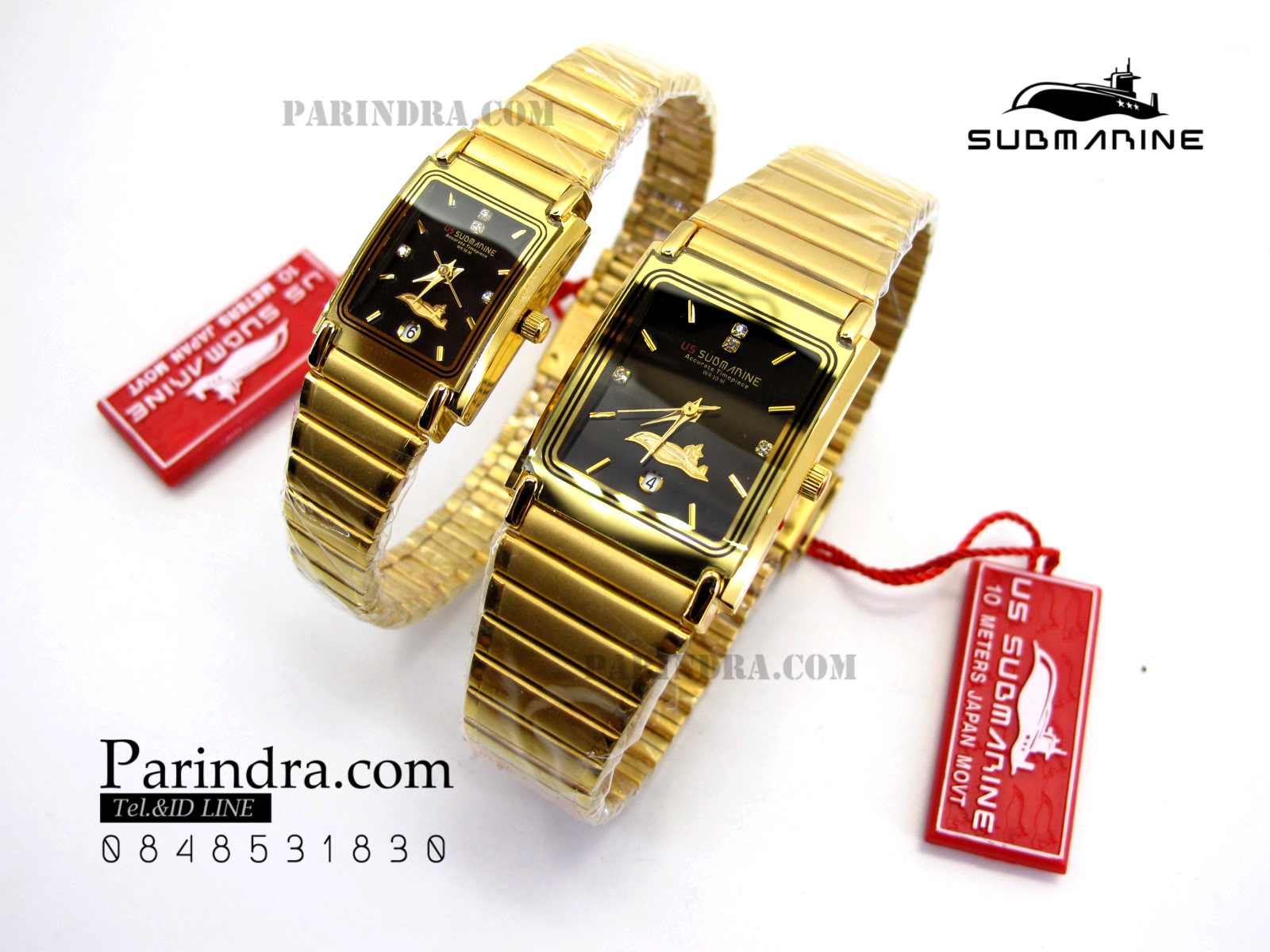 นาฬิกา US submarine รุ่น S1002M เรือนทองใหญ่สายทองหน้าปัดดำ