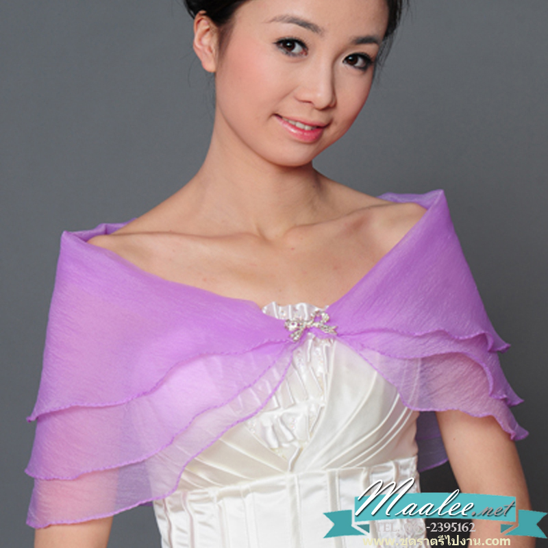 เสื้อคลุมชุดราตรี ผ้าแก้วออกันซ่า สีม่วง พร้อมตะขอเพชรรูปโบว์