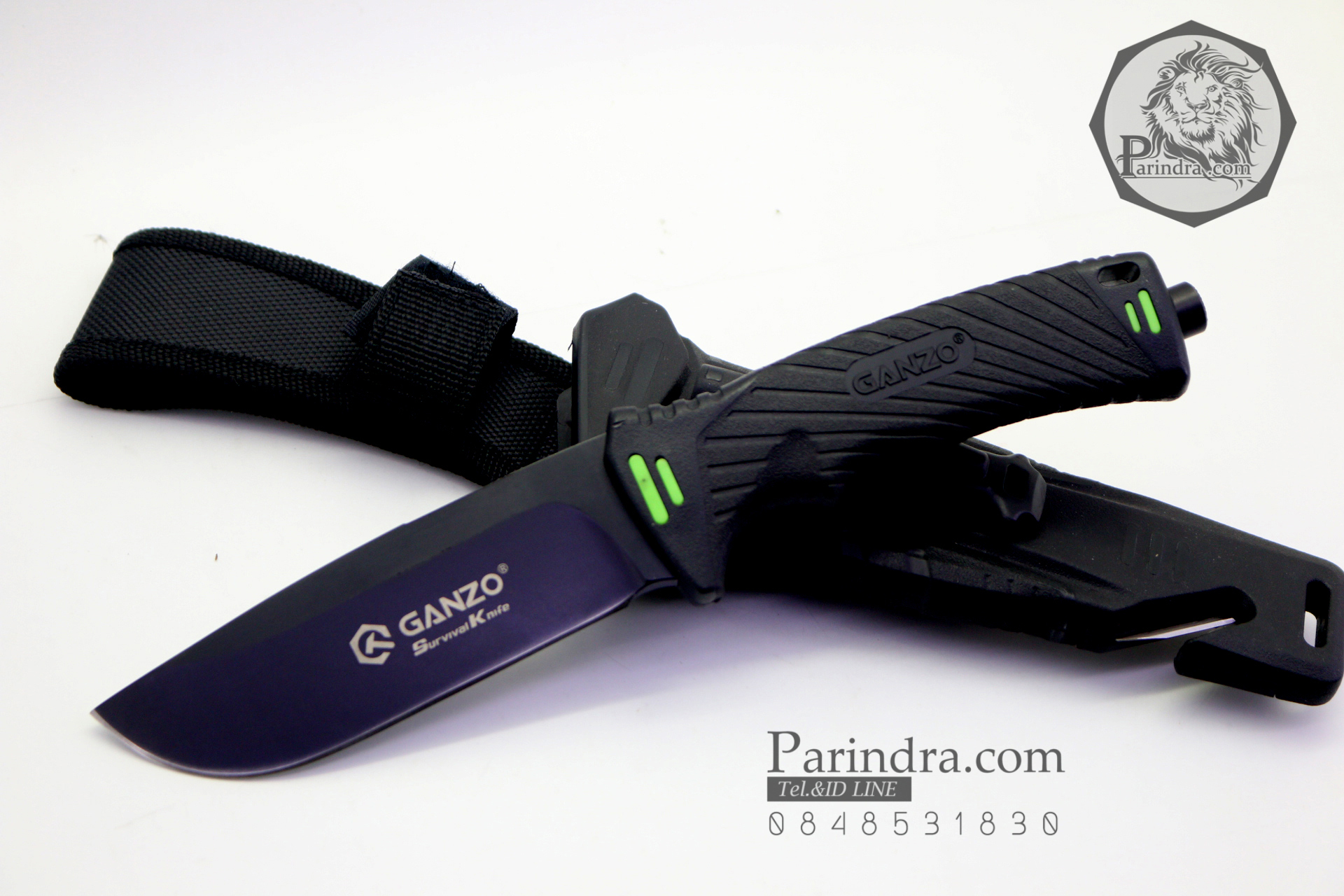 มีดใบตายเดินป่า Ganzo Hunting Survival Knife กานโซ่ รุ่น G-8012BK ด้ามสีดำ ของแท้ 100%
