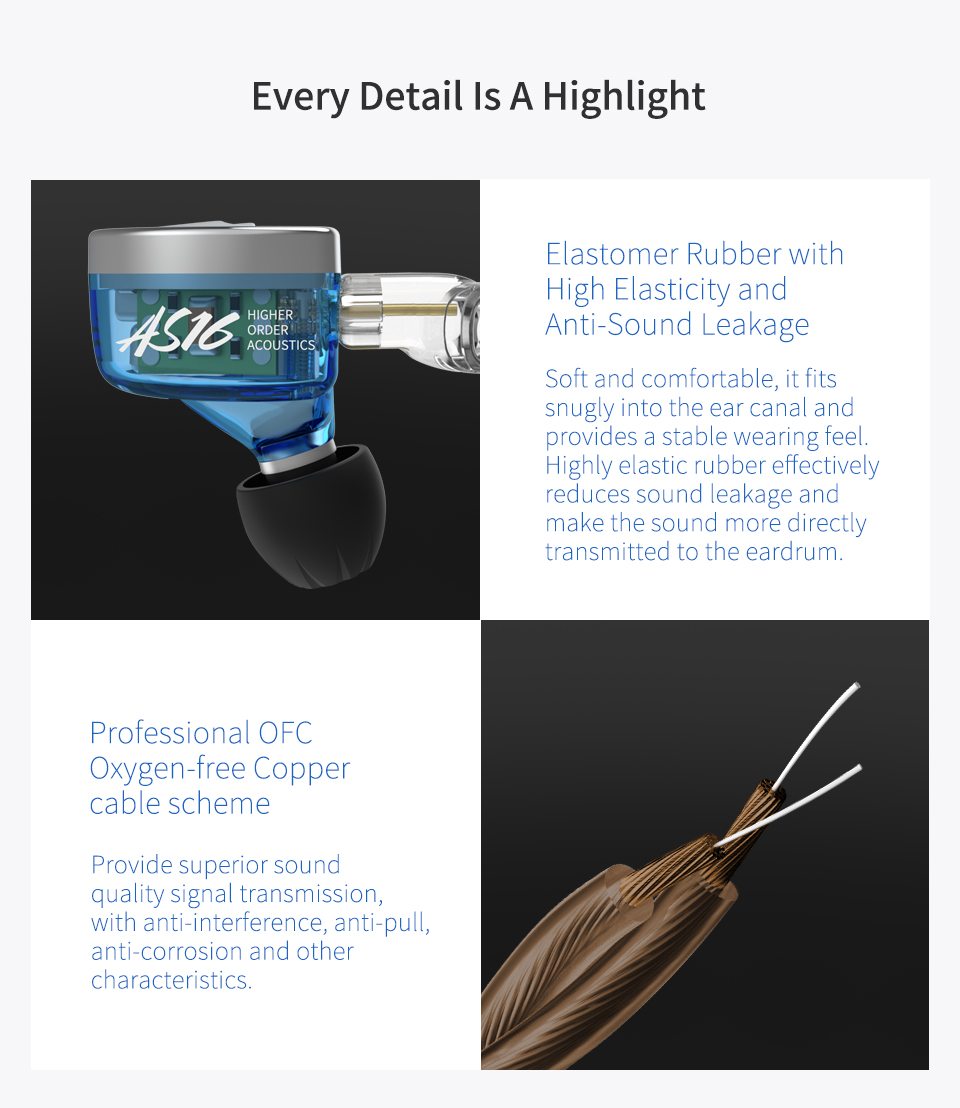 ขาย KZ AS16 สุดยอดหูฟัง Pure Balanced 8 ไดร์เวอร์ (8BA) ถอดสายได้