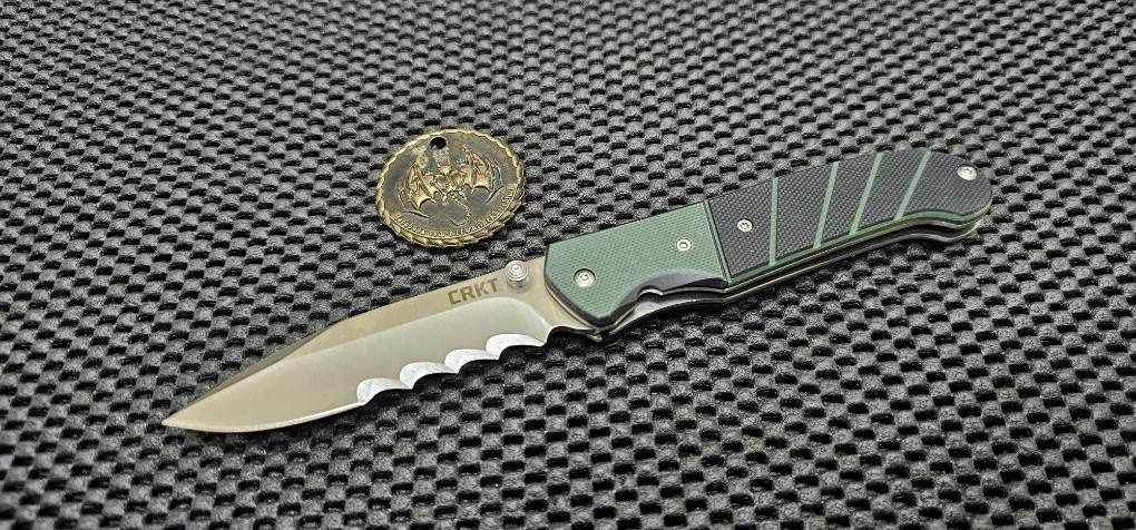 CRKT Ignitor Spring Assisted Knife Black & Green G-10 (3.38" Satin Serr)