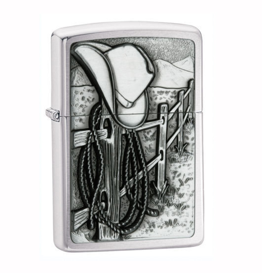 ไฟแช็ค Zippo แท้ คาวบอยสไตล์ "Zippo 24879 Resting Cowboy, Emblem, Brushed Chrome " แท้นำเข้า 100%