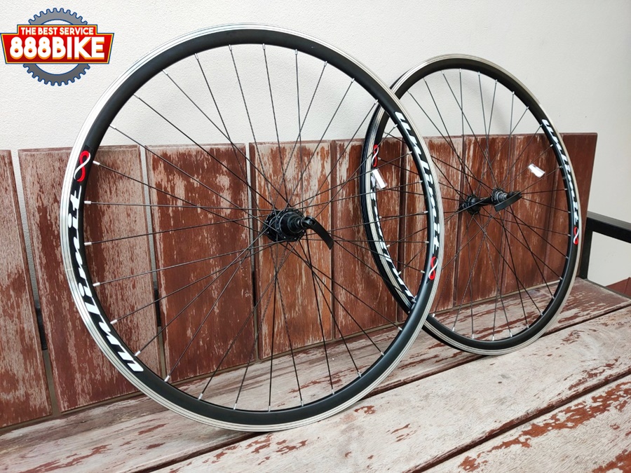 ชุดล้อเสือหมอบ UNLIMIT 700C วีเบรค ขอบ 2ชั้น ซี่ลวดกลม โม่ดำดุมวีเบรค ขอบ 30mm อลู Road bike Wheels มีสีดำ