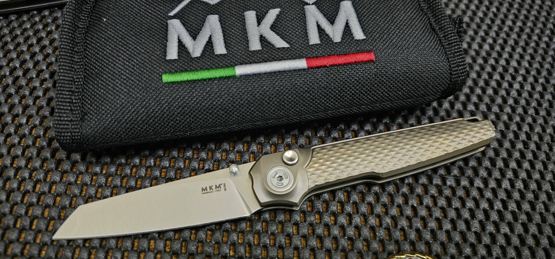 MKM Miura Button Lock Knife Bronze Ti (2.72" Satin M390)
