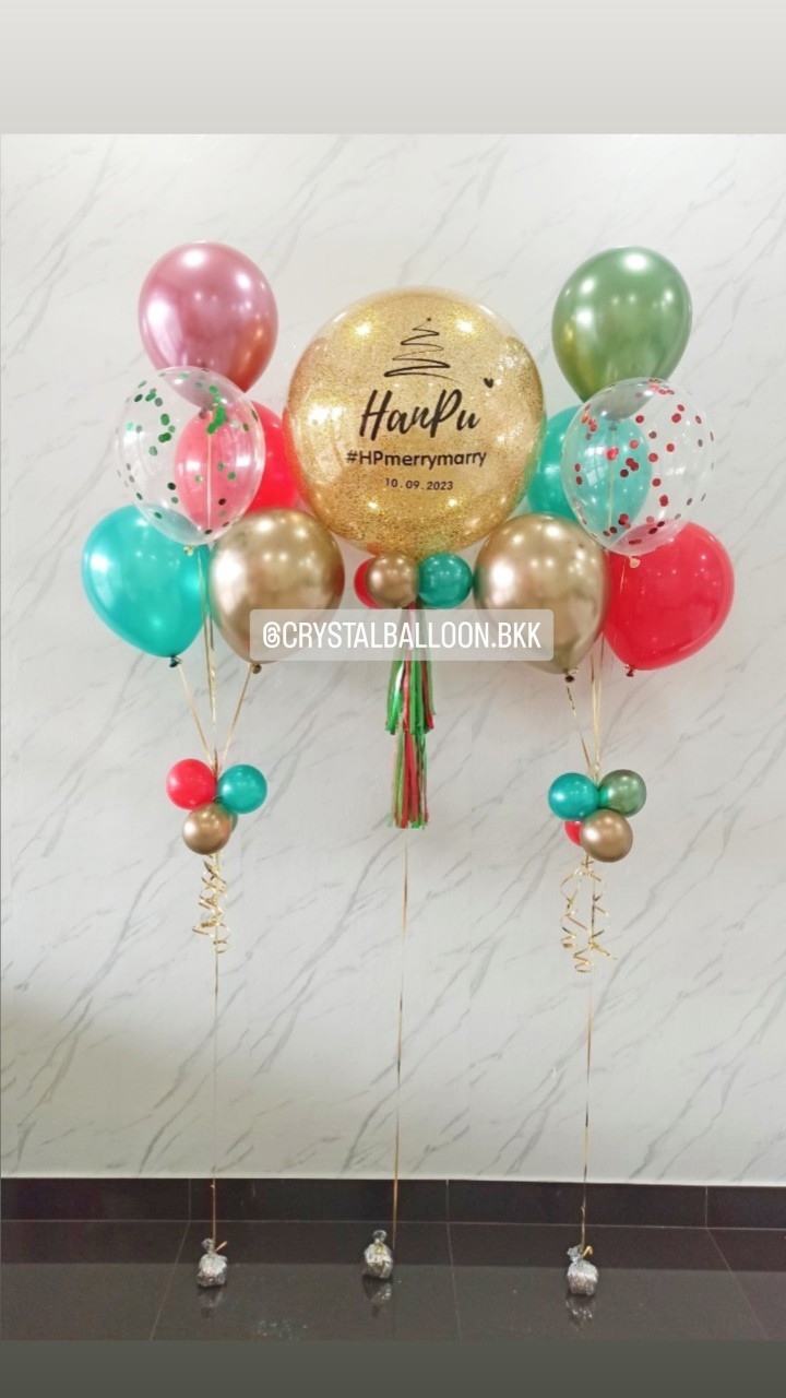 ลูกโป่ง เปิดงาน Bubble ขนาด 24" กลิตเตอร์สีทอง พร้อม ช่อลูกโป่ง ช่อ 5 ลูก 2 ช่อ พร้อมตกแต่ง สามารถเปลี่ยนสีลูกโป่ง/เปลี่ยนข้อความ/เปลี่ยนขนาดได้