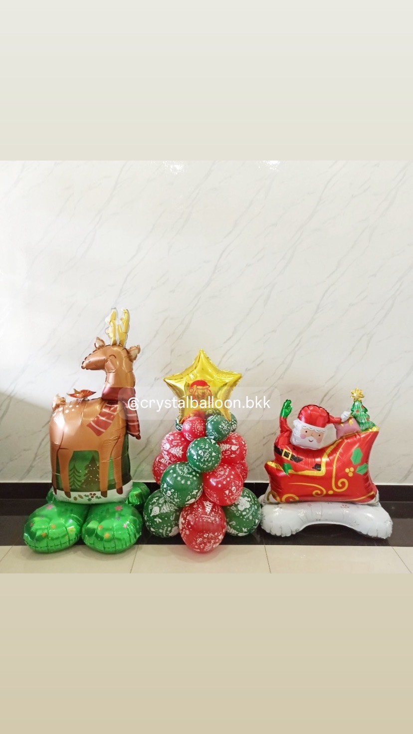 ต้นลูกโป่ง Christmas ฟอยล์ดาว ขนาด 18" 1 ต้น สูง 60 ซม. พร้อม ฟอยล์กวาง 1 ชิ้น,ฟอยล์แซนต้า 1 ชิ้น พร้อมตกแต่ง สามารถเปลี่ยนสีลูกโป่ง/เปลี่ยนข้อความ/เปล
