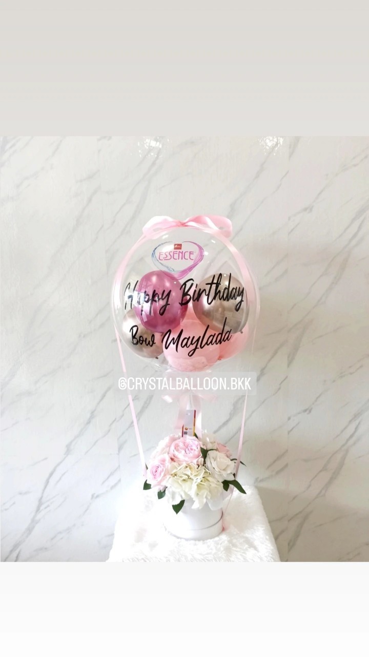 Flower Balloon วันเกิด Bubble ขนาด 18" Theme สีชมพู-แชมเปญโกลโครเมี่ยม พร้อม กล่องดอกไม้ประดิษฐ์ใหญ่ 1 กล่อง,ลูกโป่ง 6" 8 ลูก พร้อมตกแต่ง สามารถเปลี่ยนสีลูกโป่ง/เปลี่ยนข้อความ/เปลี่ยนชนิดดอกไม้ได้