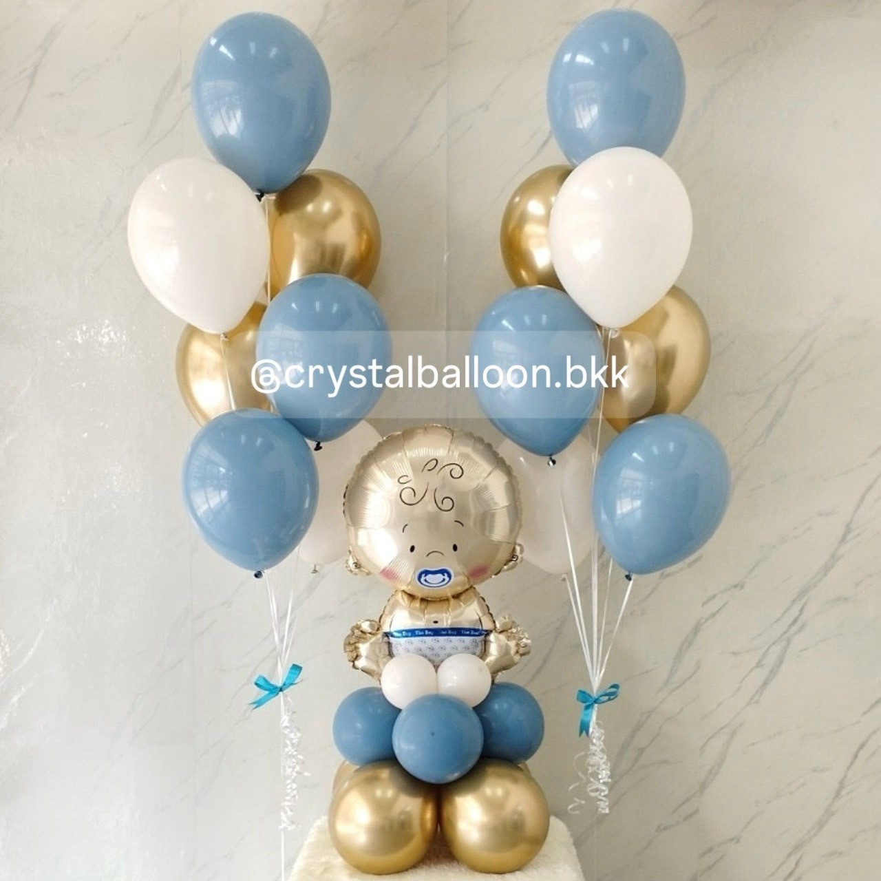 ลูกโป่ง Welcome Baby Boy ฟอยล์เด็ก ตั้งฐาน 1 ชิ้น ช่อลูกโป่ง ช่อ 7 ลูก 2 ช่อ พร้อมตกแต่ง สามารถเปลี่ยนสีลูกโป่ง/เปลี่ยนฟอยล์ตกแต่งได้