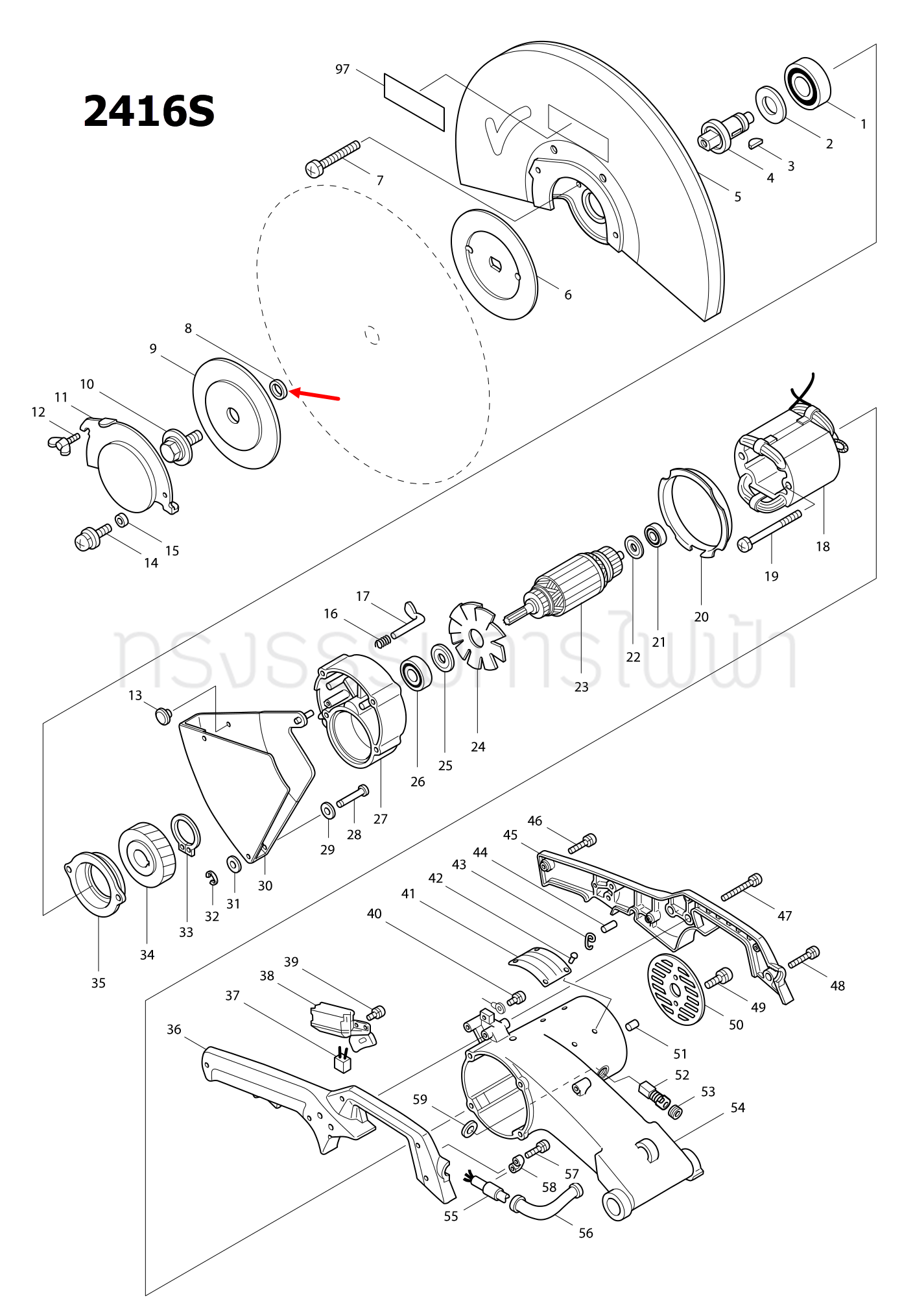 แหวนบูช ตัดไฟเบอร์ Makita 2416S [#8] Pn.257104-1 (แท้) ##