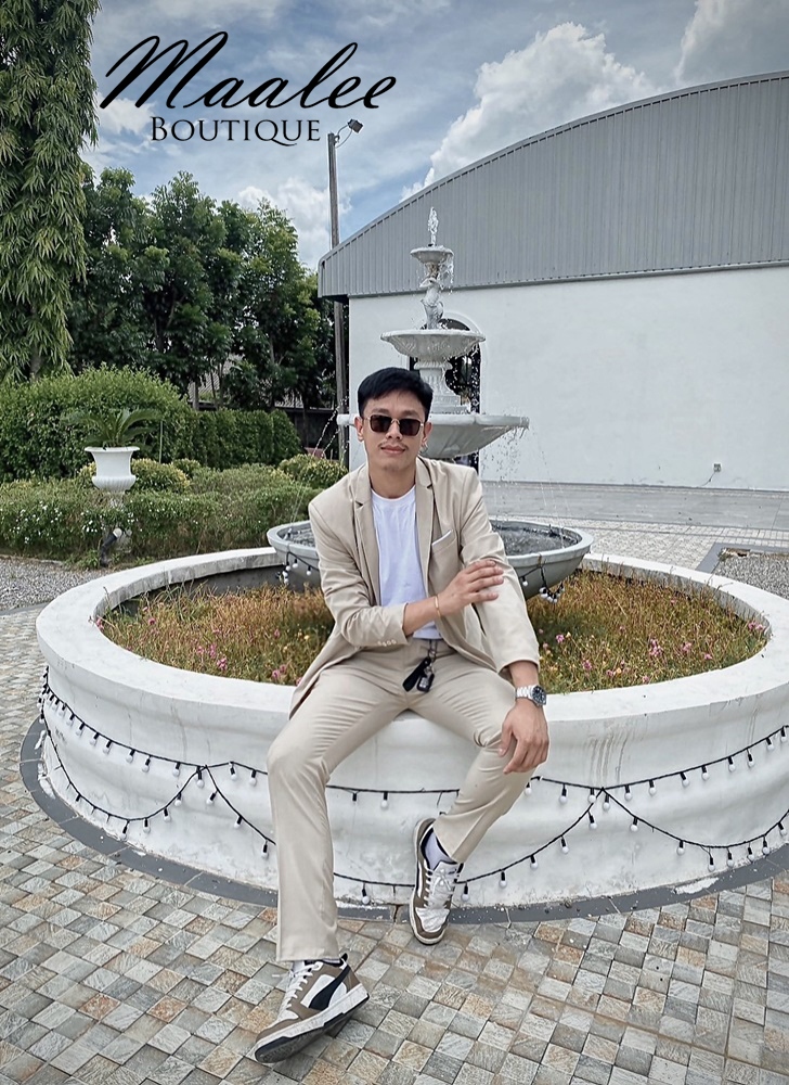 พร้อมเช่า ชุดสูทชาย สูทเพื่อนเจ้าบ่าว สีครีม เบจ Beige Brown (ไม่มีกั๊ก)