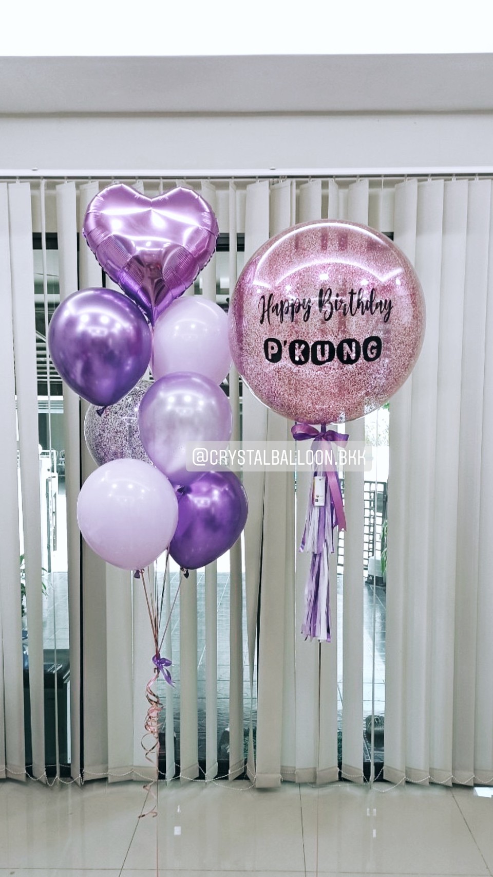ลูกโป่ง วันเกิด Bubble ขนาด 24" Theme สีม่วง พร้อม ช่อลูกโป่งฟอยล์หัวใจ ขนาด 18" 1 ช่อ,ลูกโป่งใส ใส่กลิตเตอร์ พร้อมตกเเต่ง สามารถเปลี่ยนสีลูกโป่ง/เปลี่ยนข้อความ/เปลี่ยนขนาดได้
