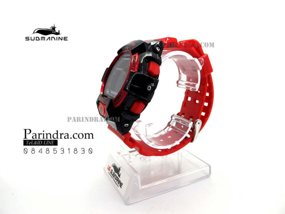 นาฬิกา US submarine TP1329M สีแดง-ดำ พื้นหลังดำ ระบบดิจิตอล สายซิลิโคนผิวมัน