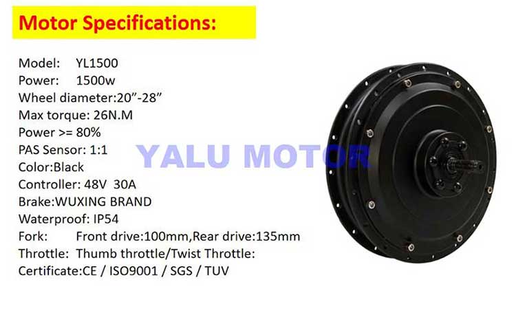 ชุดแปลงจักรยานไฟฟ้า YALU YL1500 48V 1500W – ล้อมอเตอร์หน้า/หลัง 26/29/700C พร้อมเกียร์ 7 สปีด & ดิสก์เบรก | สั่งจอง 15-25 วัน