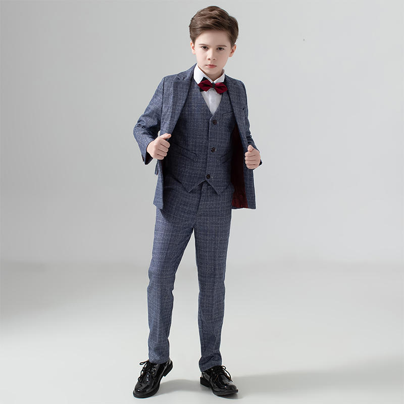 Pre-order ชุดสูทเด็กชาย สีเทาเข้ม ลายสก็อต