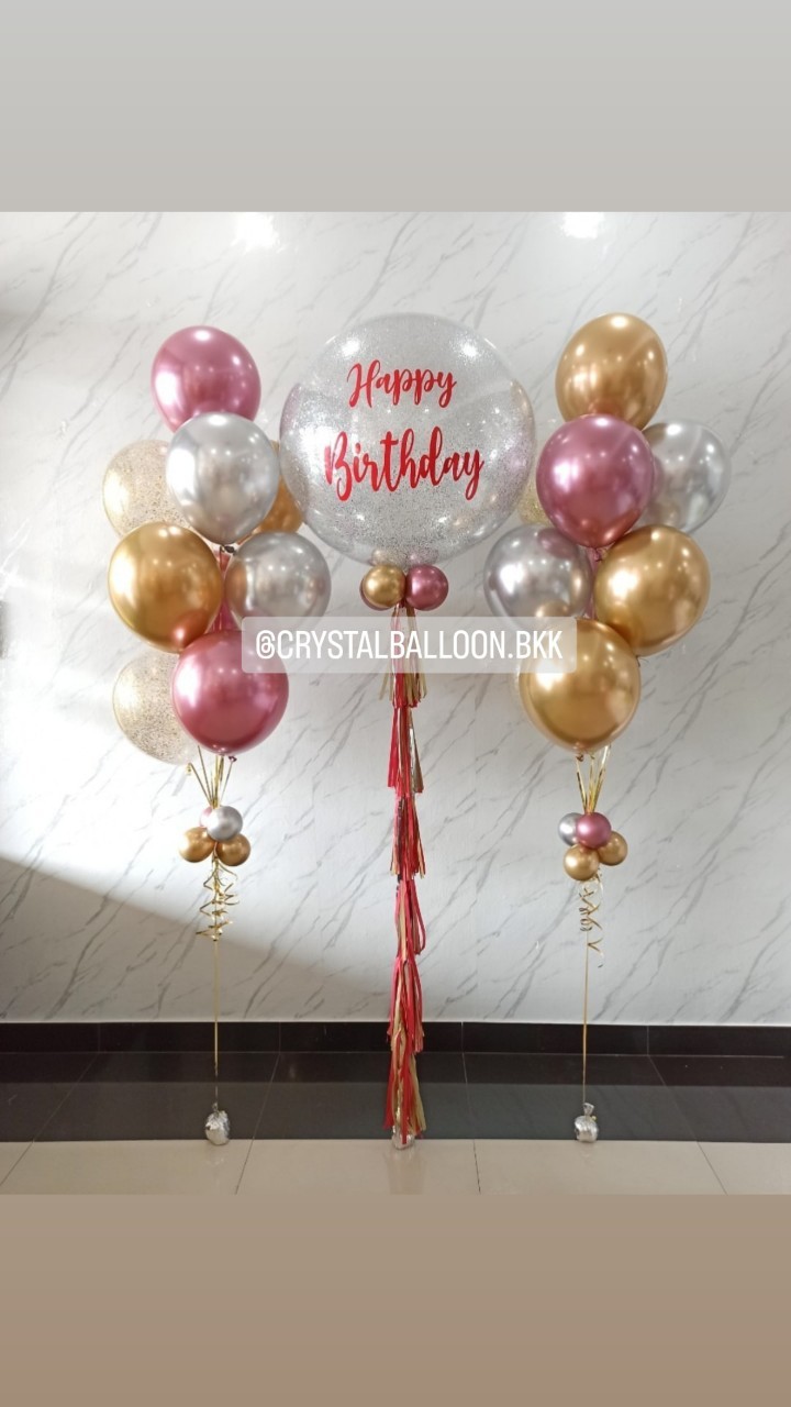 ลูกโป่ง วันเกิด Bubble ขนาด 36" กลิตเตอร์สีเงิน พร้อมตกแต่ง ช่อลูกโป่งโครเมี่ยม ช่อ 9 ลูก 2 ช่อ,ลูกโป่งใส ใส่กลิตเตอร์ สามารถเปลี่ยนสีลูกโป่ง/เปลี่ยนข้อความ/เปลี่ยนขนาดได้