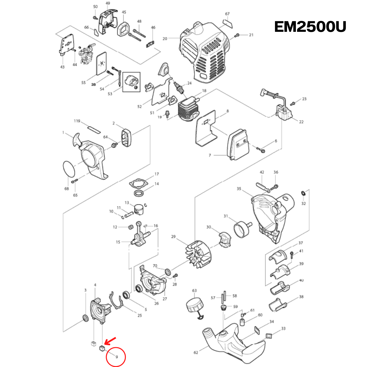 DAMPER เครื่องตัดหญ้า Makita มากีต้า EM2500U [#9] Pn.DA00000070 (แท้) ##