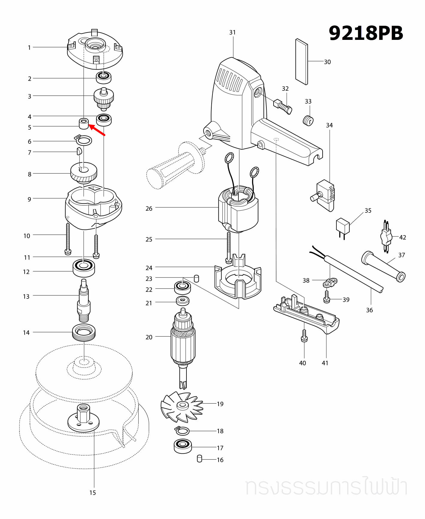 ลูกปืนเข็ม 1010 เครื่องขัดเงา Makita มากีต้า 9218PB, 9218PBL, BL [#5] Pn.212052-1 (แท้) ##