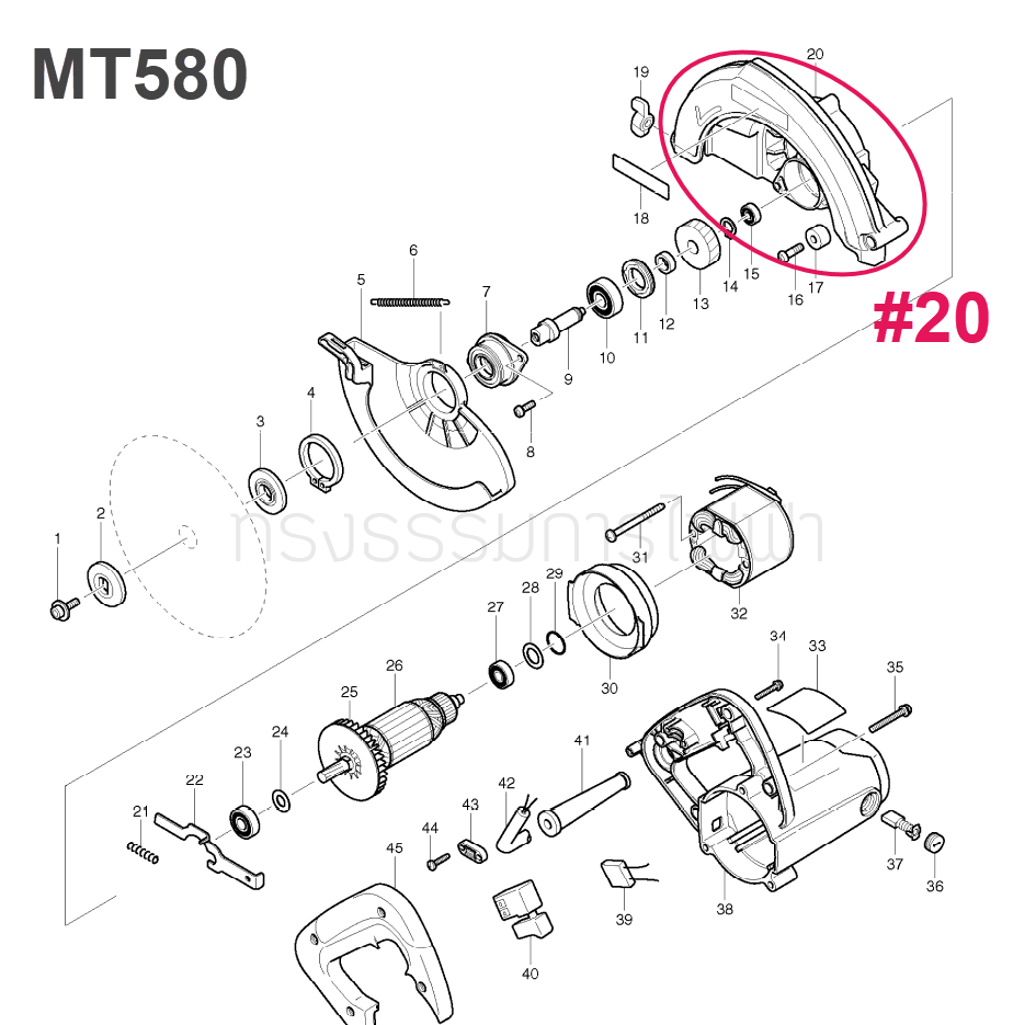 MT580 [#20] บังใบบน-บังสะเก็ด เลื่อยวงเดือน Maktec Pn.183706-6 (แท้)+(*)